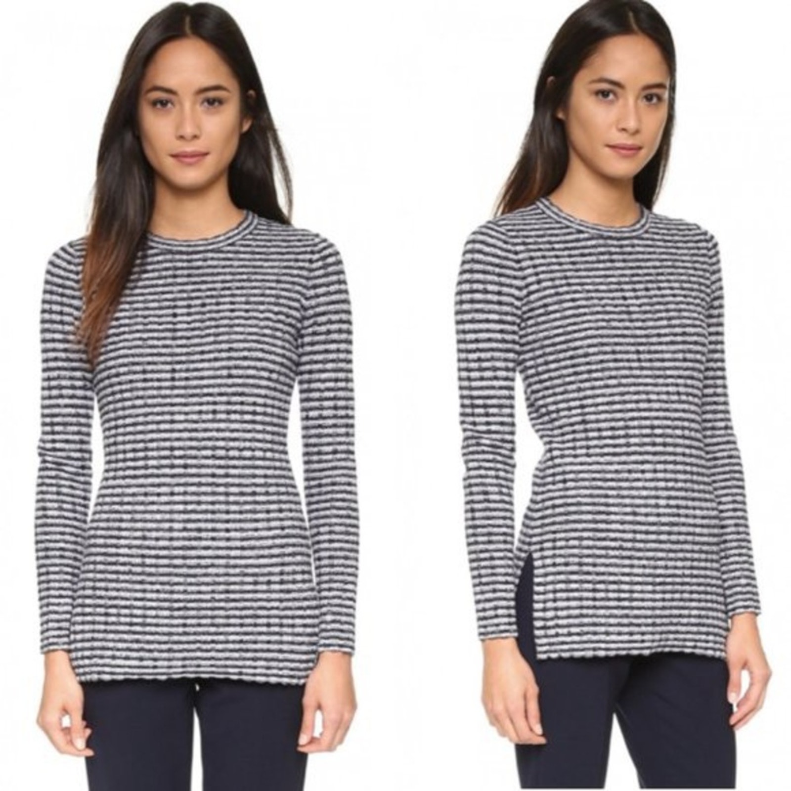 Theory Wool Blend Striped Tunic Sweater Black And White Size Small